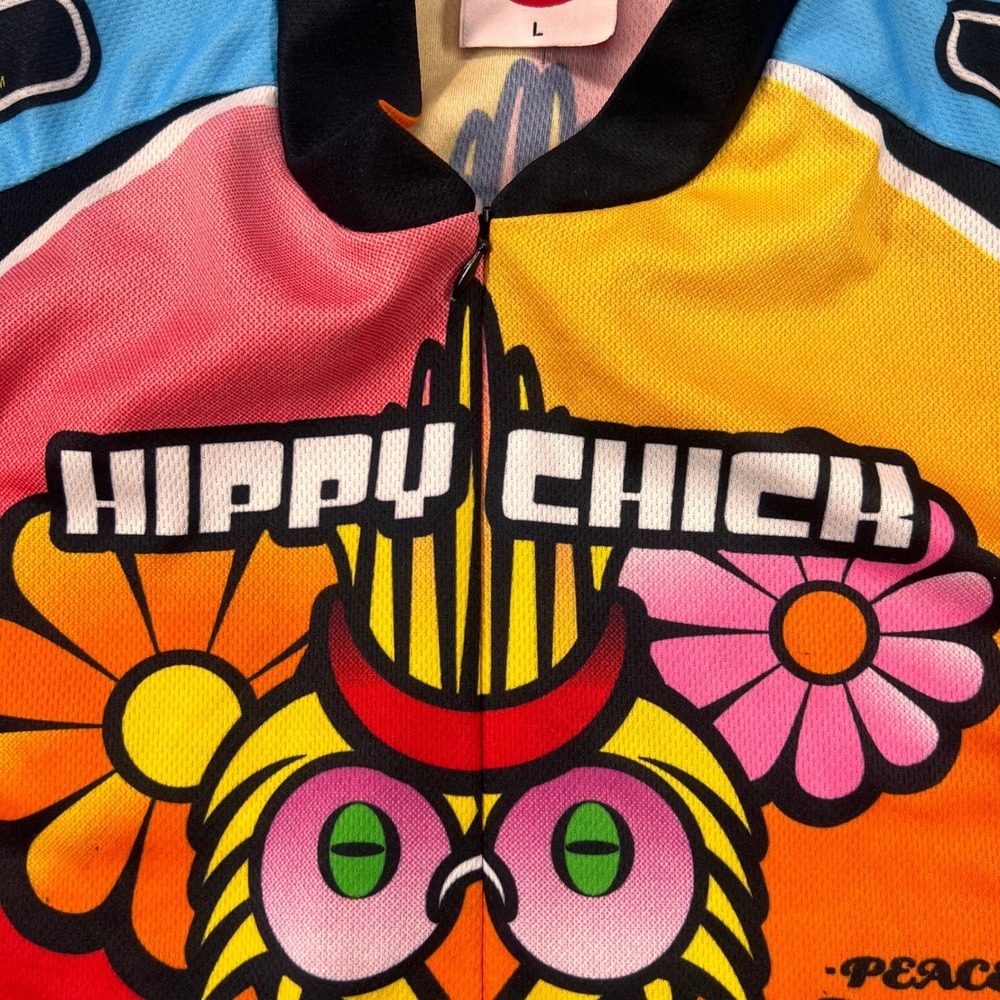 World Jerseys Hippy Chick Biker Chick Cycling Jersey Owl Peace Multi Color L - Picture 6 of 8